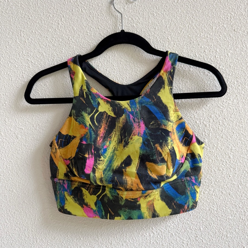 Lululemon Sports Bra Womens 10 Multicolor Excellent High Neck Racerback Abstract